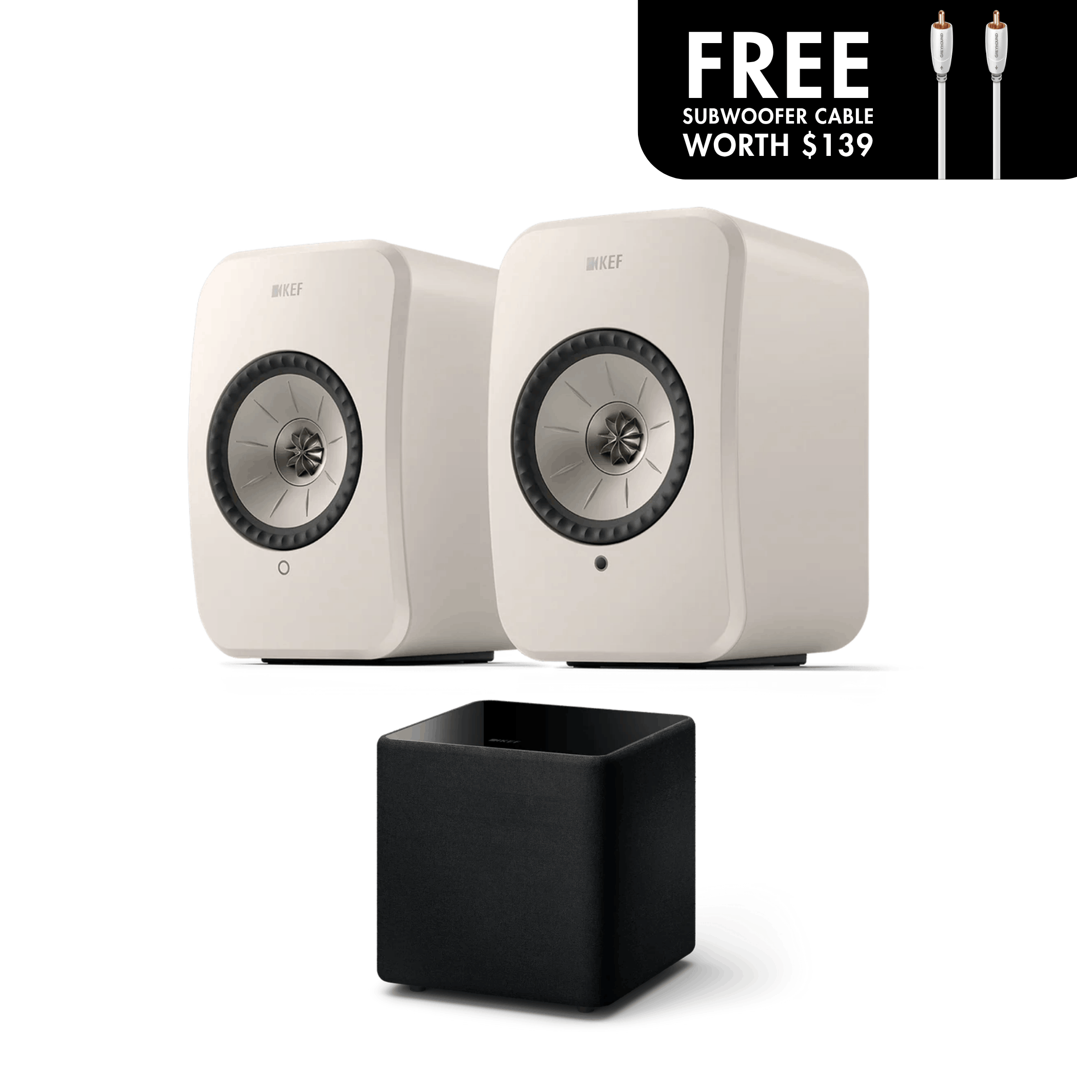KEF LSX II LT Wireless HiFi Speaker + Kube 8 Mie Subwoofer Bundle