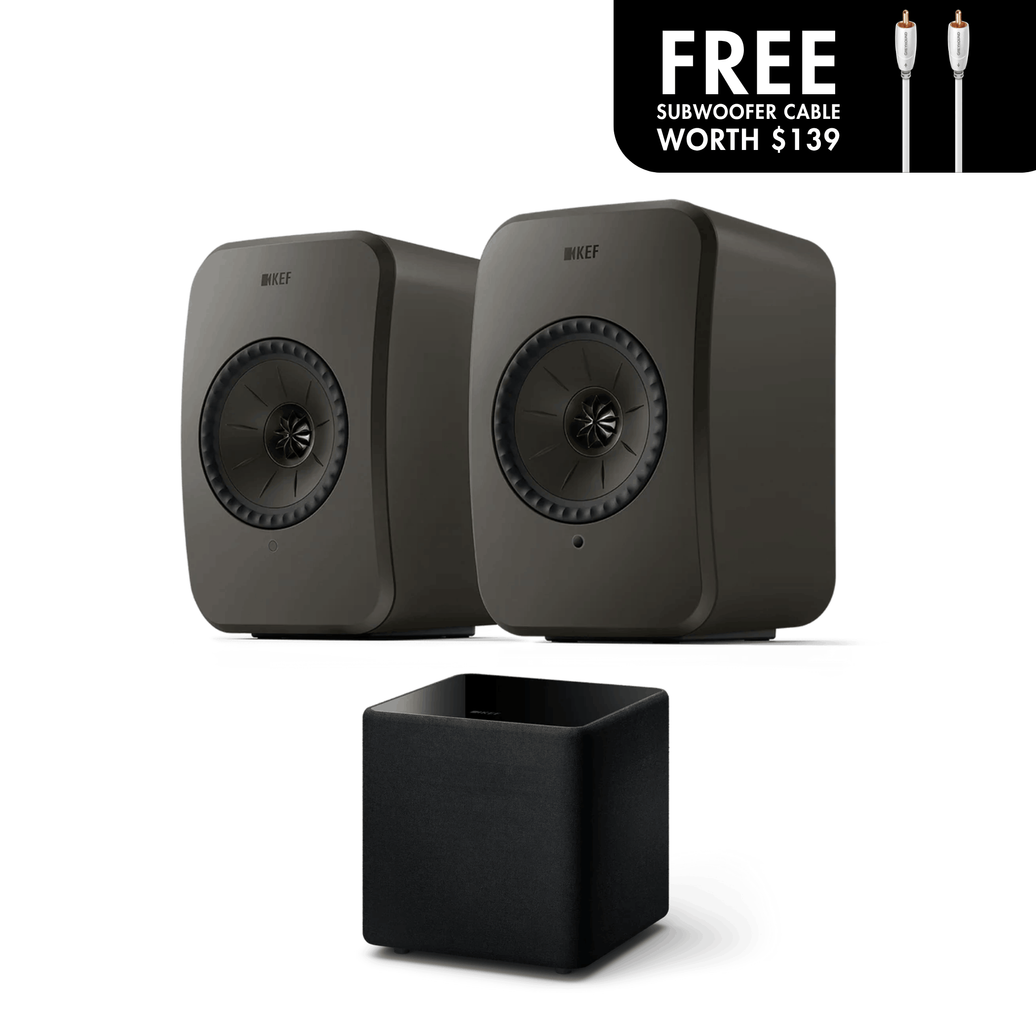 KEF LSX II LT Wireless HiFi Speaker + Kube 8 Mie Subwoofer Bundle